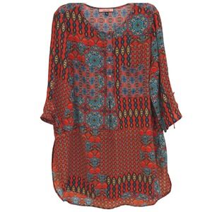 Olive Hill Anthropologie Women Mixed Eclectic Print Boho Tunic Peasant XL NWOT